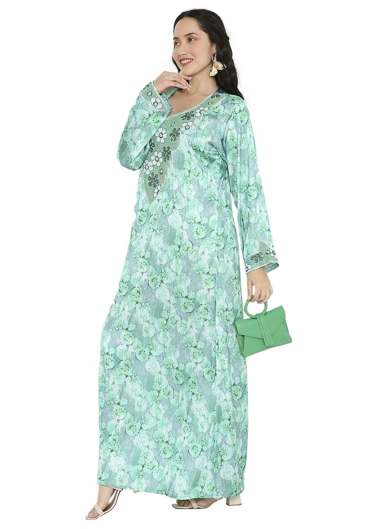 HANA & SARA UNIQUE FLORAL BEADED WITH CREATIVE PRINT DESIGN ARABIC KAFTAN JALABIYA DRESSES