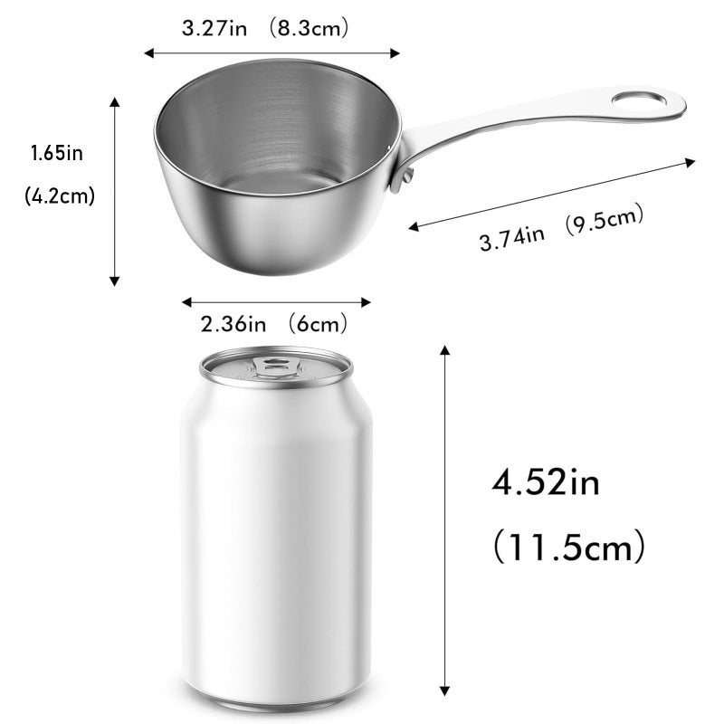 Macevia Mini Sauce Pan,18/10 Stainless Steel Butter Warmer Small Pot Cooking with Handle, Multipurpose Use for Home Kitchen or Restaurant (5oz/150ml) - Silver - Image 2