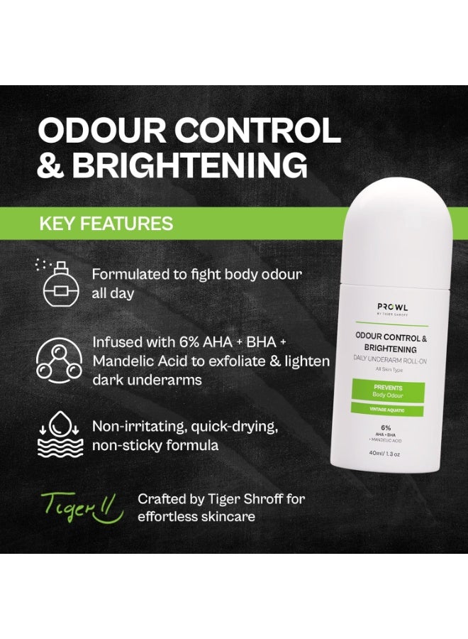 PROWL by Tiger Odour Control & Brightening  daily Underarm Roll On For Man | 6% AHA BHA Mandelic AcidBrightens Dark Underarms | Long Lasting Antiperspirant  | Non-Sticky | Vintage Aquatic, 40ml - Image 2