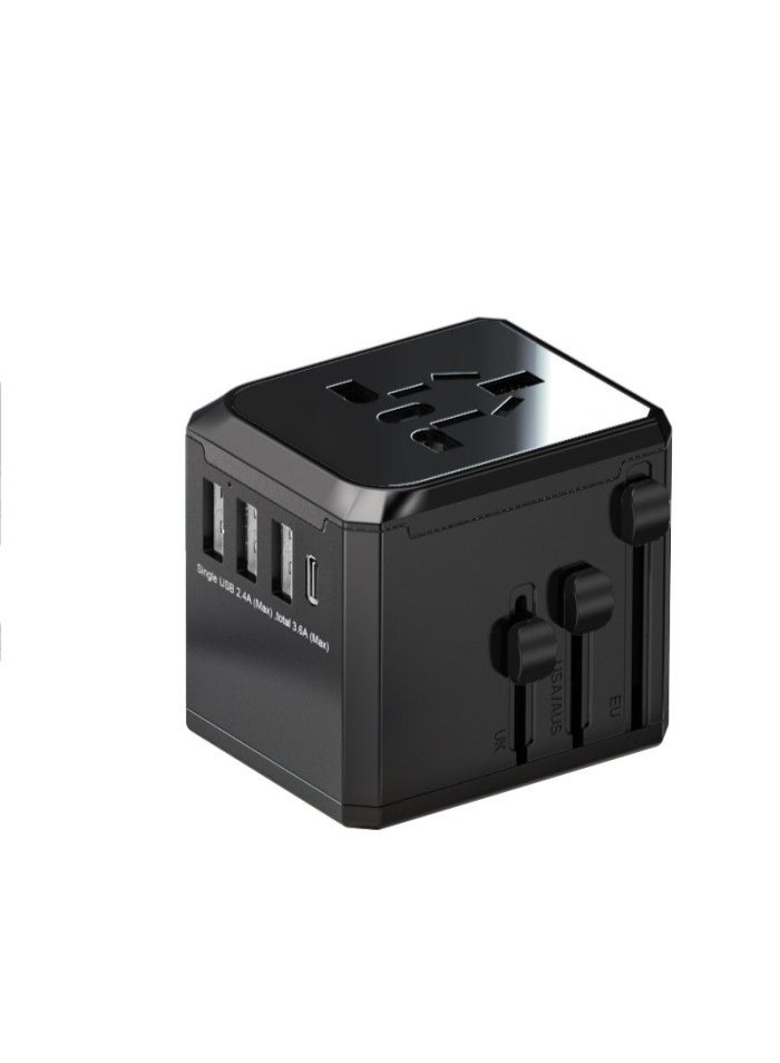 ELTRAZONE Universal International Travel Power Adapter with 3 USB-A and 1 USB-C Ports, Black - Image 1