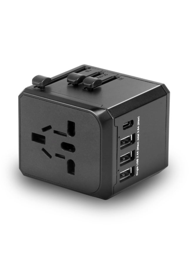 ELTRAZONE Universal International Travel Power Adapter with 3 USB-A and 1 USB-C Ports, Black - Image 2
