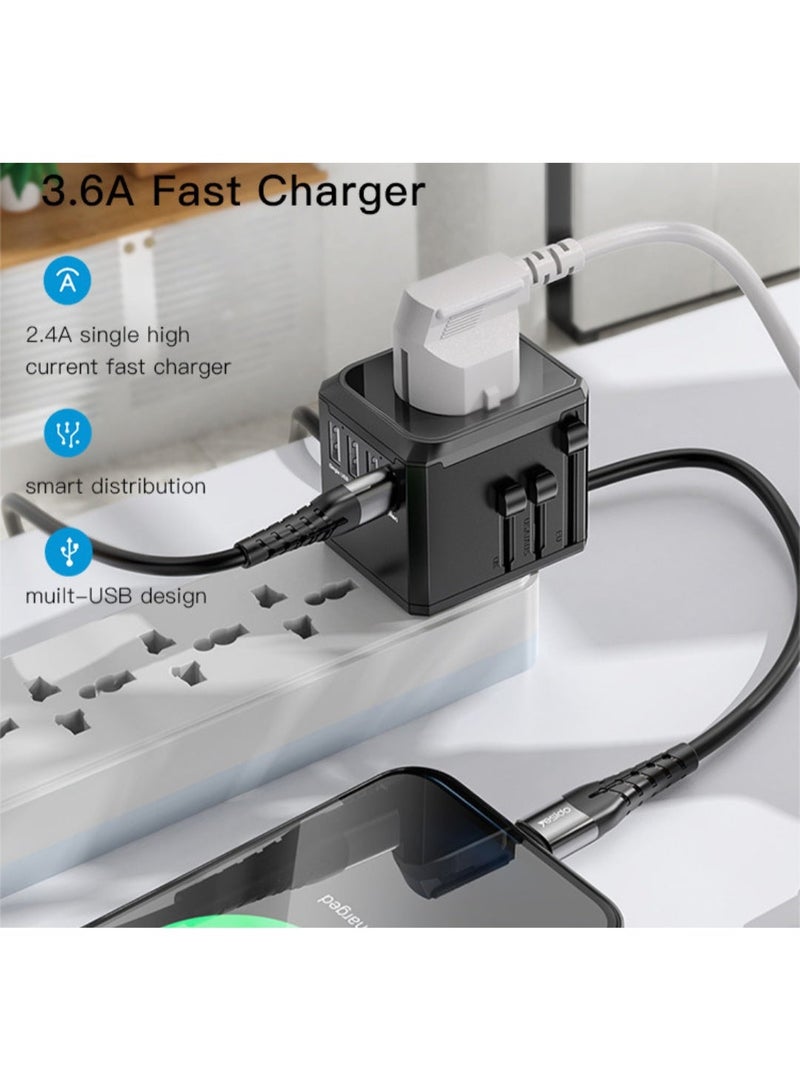 ELTRAZONE Universal International Travel Power Adapter with 3 USB-A and 1 USB-C Ports, Black - Image 5