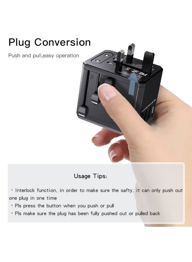 ELTRAZONE Universal International Travel Power Adapter with 3 USB-A and 1 USB-C Ports, Black - Image 3