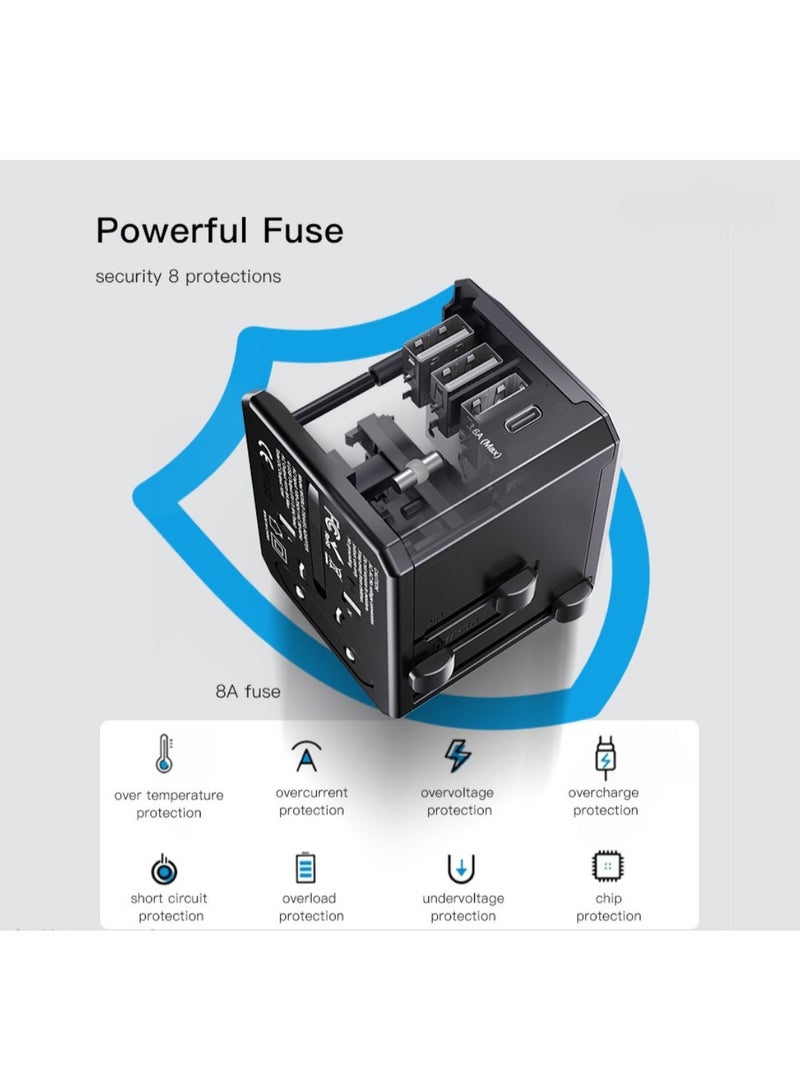ELTRAZONE Universal International Travel Power Adapter with 3 USB-A and 1 USB-C Ports, Black - Image 4