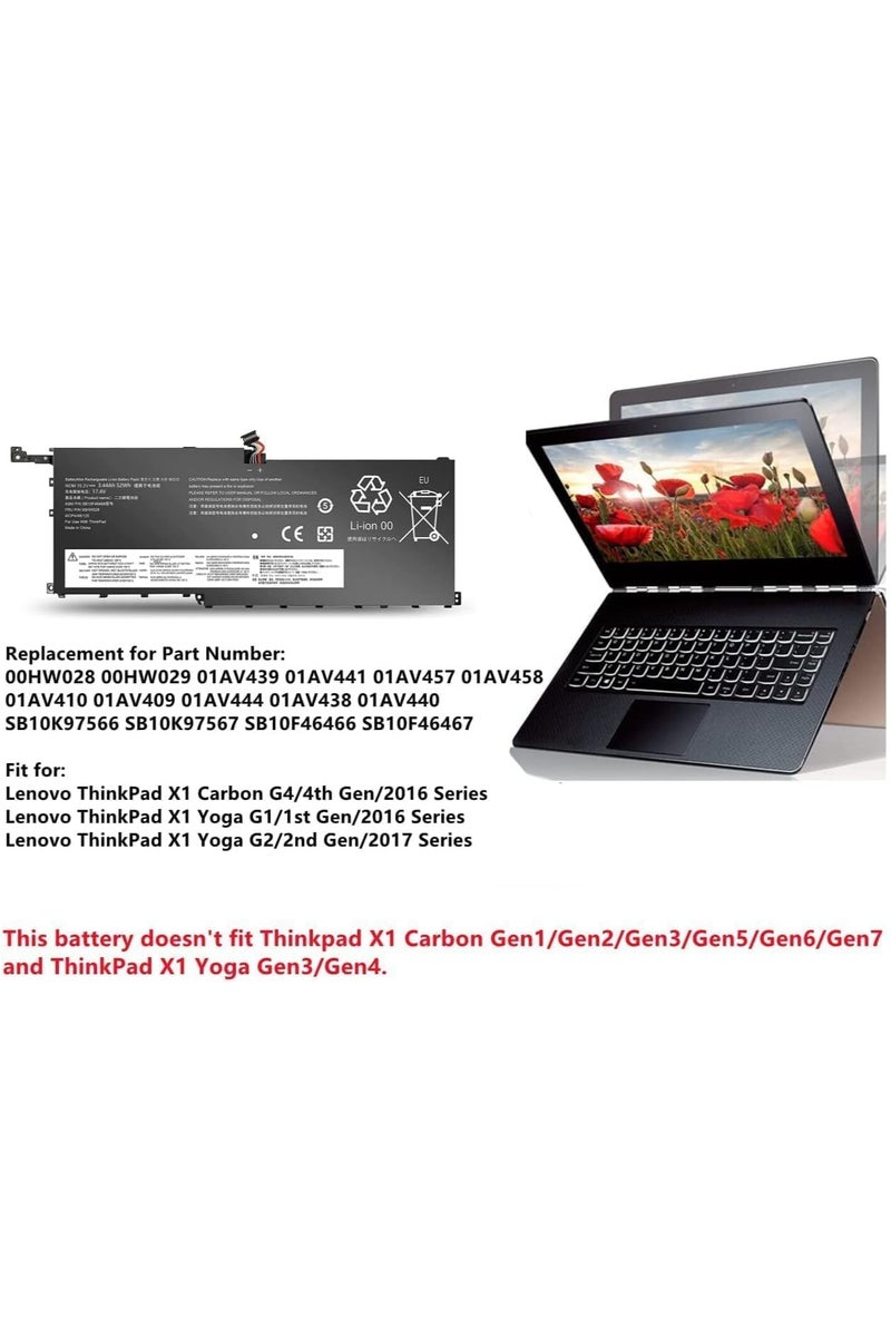 Lynacz Original Premium Replacement Battery for Lenovo ThinkPad X1 Carbon 4th Gen (2016) & X1 Yoga Gen 1/Gen 2 Li-Polymer Laptop Battery Models 00HW029 / 01AV441 15.2V 52Wh - Image 5