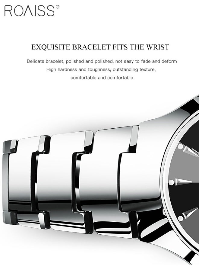 roaiss Stainless Steel Strap Couple Quartz Watch Set, Analog Display Round Dial with Rhinestones Decoration, Luxurious Luminous Waterproof Calendar Watch Gift for Men Women  - Image 5