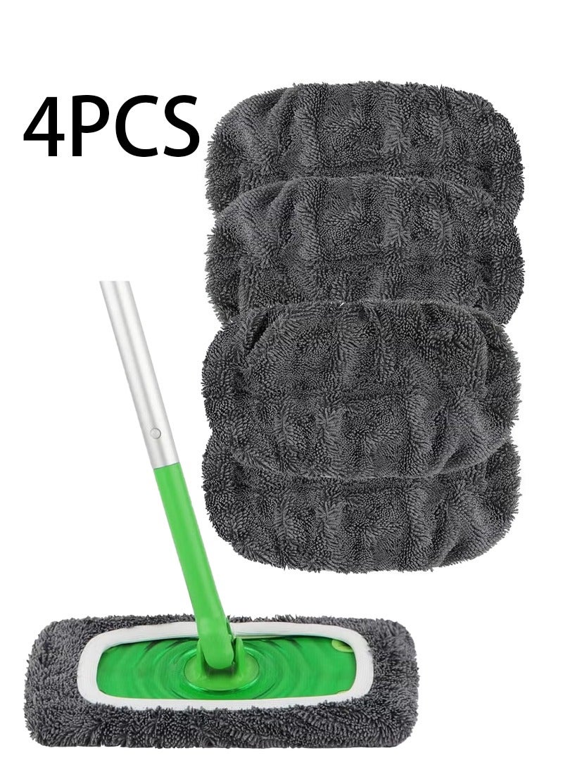 Unewshi 4 pcs Washable Sweeper Pads, Reusable Cotton Mop Refills Eco-Friendly Mop Pad, Wet And Dry Use, Replacement Durable Dust Mop Covers, Multipurpose Floor Cleaning Pads Cotton Mop Refills for Swiffer, Thickened Coral Fleece ,Grey (Mop Not Included) - Image 1