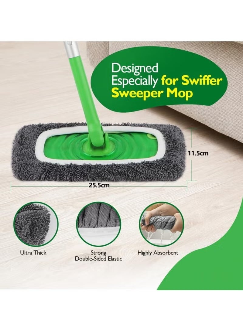 Unewshi 4 pcs Washable Sweeper Pads, Reusable Cotton Mop Refills Eco-Friendly Mop Pad, Wet And Dry Use, Replacement Durable Dust Mop Covers, Multipurpose Floor Cleaning Pads Cotton Mop Refills for Swiffer, Thickened Coral Fleece ,Grey (Mop Not Included) - Image 2