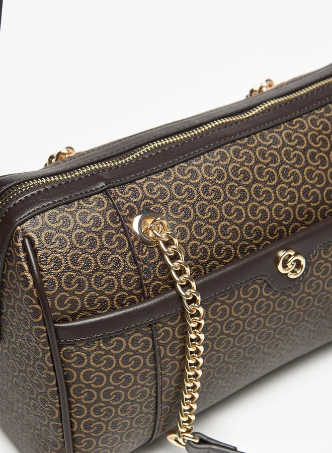 سيليست Monogram Print Bowler Bag with Zip Closure and Detachable Strap