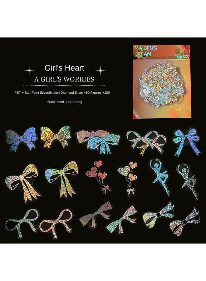 Bluejw 100 Transparent Laser Stickers New PET Creative Diy Retro Laser Hand Account Holographic Stickers - Image 1