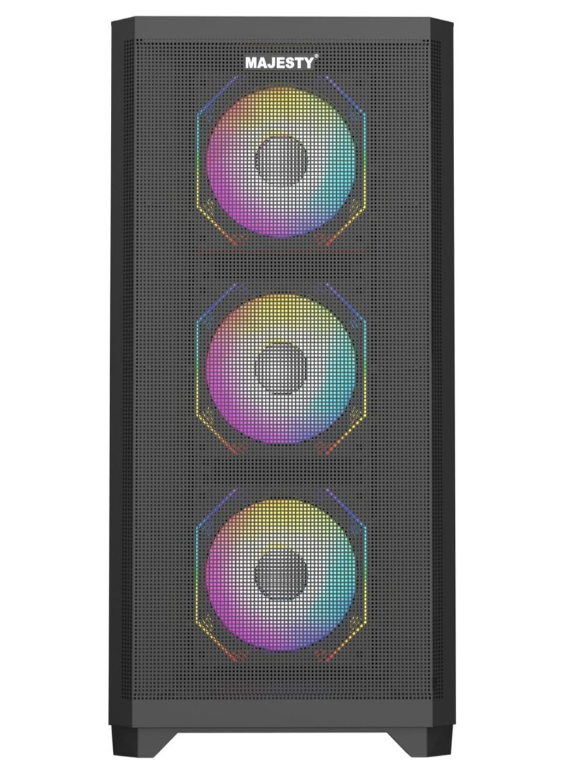 Majesty - Majesty Mid Tower Monster Gaming Case with 7 Infiniti ARGB Fans Pre-Installed for Efficient Airflow with Remote, Front Grille, ATX & EATX, 1x TYPE-C & 2x USB 3.0 Port - Black - Image 1