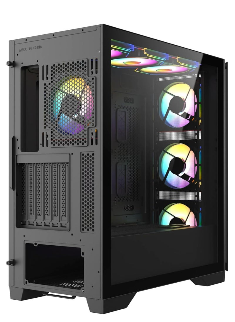 Majesty - Majesty Mid Tower Monster Gaming Case with 7 Infiniti ARGB Fans Pre-Installed for Efficient Airflow with Remote, Front Grille, ATX & EATX, 1x TYPE-C & 2x USB 3.0 Port - Black - Image 1
