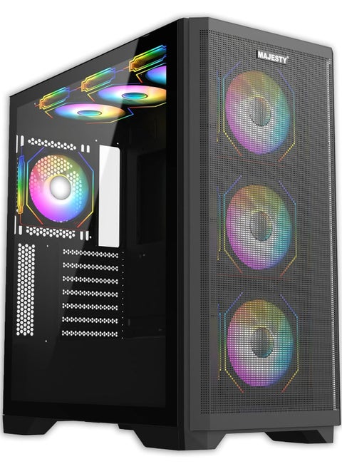 Majesty Mid Tower Monster Gaming Case with 7 Infiniti ARGB Fans Pre-Installed for Efficient Airflow with Remote, Front Grille, ATX & EATX, 1x TYPE-C & 2x USB 3.0 Port - Black