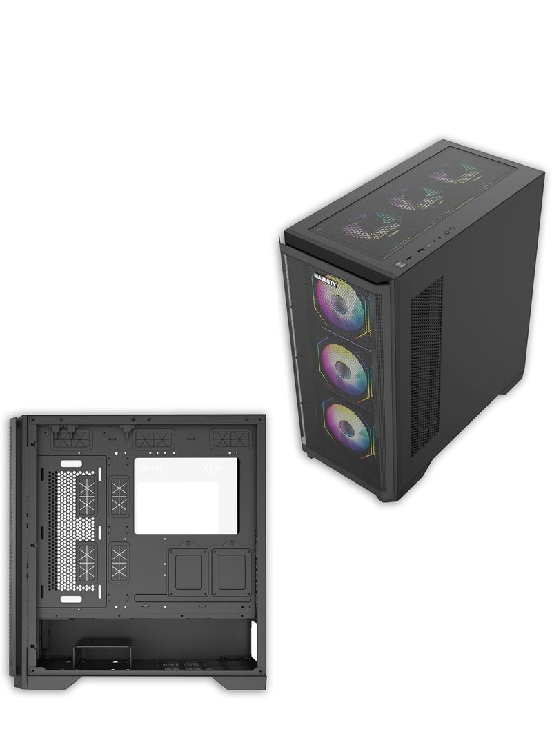 Majesty - Majesty Mid Tower Monster Gaming Case with 7 Infiniti ARGB Fans Pre-Installed for Efficient Airflow with Remote, Front Grille, ATX & EATX, 1x TYPE-C & 2x USB 3.0 Port - Black - Image 1