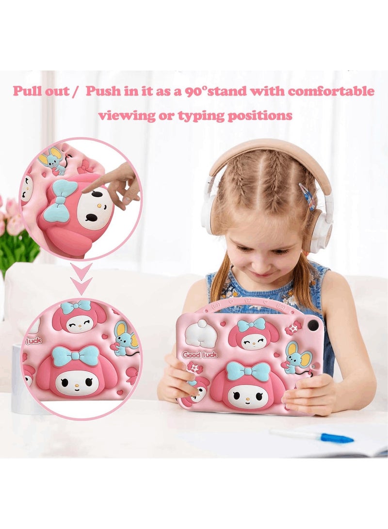 Kids Case Compatible with Samsung Galaxy Tab A8 10.5, Shockproof Silicone Melody Cover with Handle Stand, Shoulder Strap (Pink) - Image 3