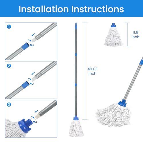 TrueYee Indoor Mop for Floor Cleaning, Lightweight Cotton Mop with 2 Washable Heads - Image 2