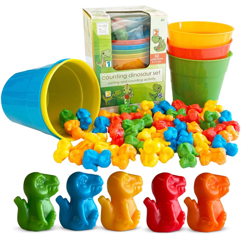 Hapinest Dinosaur Math Counters Color Sorting and Counting Activity Set - Educational Learning Games for Toddlers Preschool and Homeschool - Like Counting Bears - Image 1