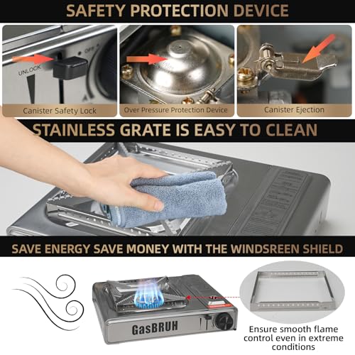 GasBRUH Propane or Butane Stove with Windblocker,Dual Fuel 10000BTU Stainless Steel Portable Camping Stove with CarryCase,Gas Stove for Camping,Tailgating,Outdoor Cooking,Emergency(Fuel not included) - Image 2