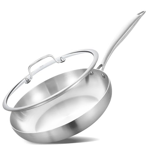 LOLYKITCH 8 Inch Tri-ply Stainless Steel Frying Pan with Lid,Small Skillet,Induction Cooking Pan,Dishwasher and Oven Safe,Riveted Handle. - Image 1
