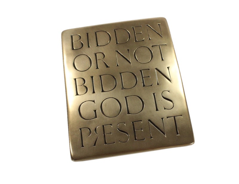 Biddy Murphy Wild Goose Studio Bidden or Not Bidden God is Present Irish Plaque Resin Casting Bronze Coated 8 1/4 Inches Tall by 6 3/4 Inches Wide Ready To Hang Made in Ireland - Image 1