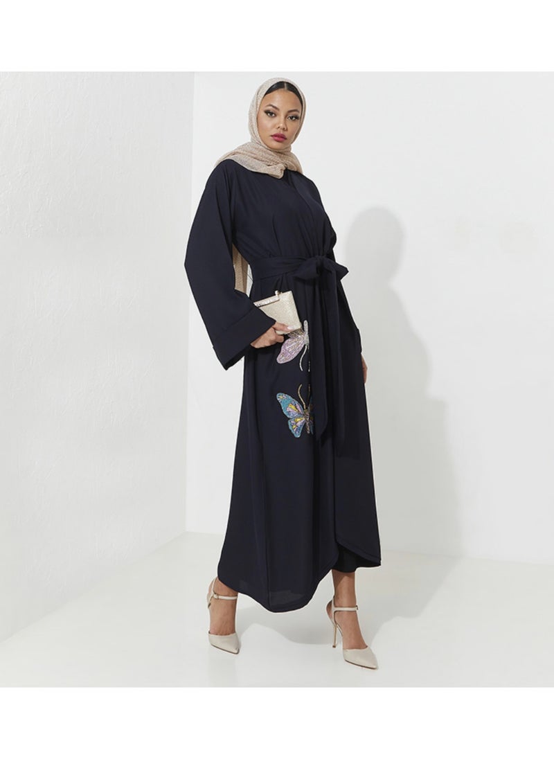 Rosette Abaya Embellished abaya with wide sleeves  - Image 2