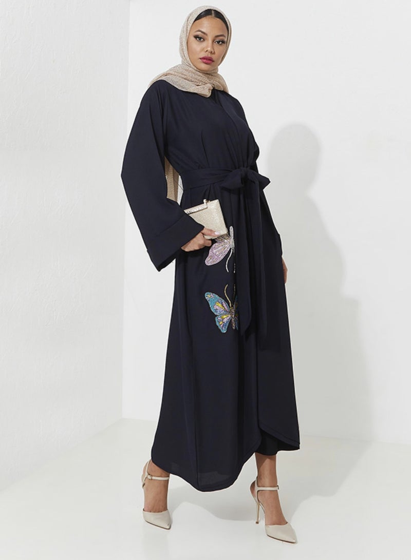 Rosette Abaya Butterfly Embroidered abaya with wide sleeves - Image 4