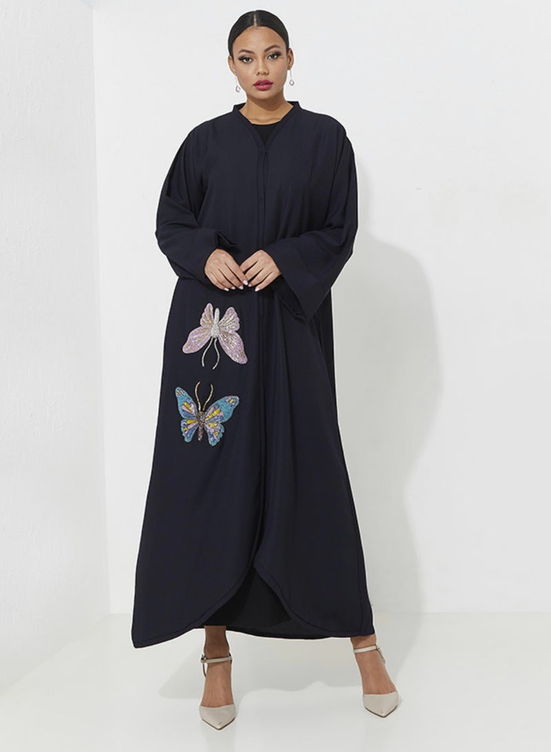 Rosette Abaya Butterfly Embroidered abaya with wide sleeves - Image 1