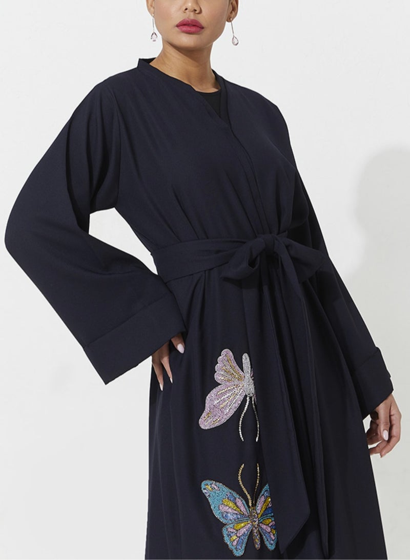 Rosette Abaya Butterfly Embroidered abaya with wide sleeves - Image 3