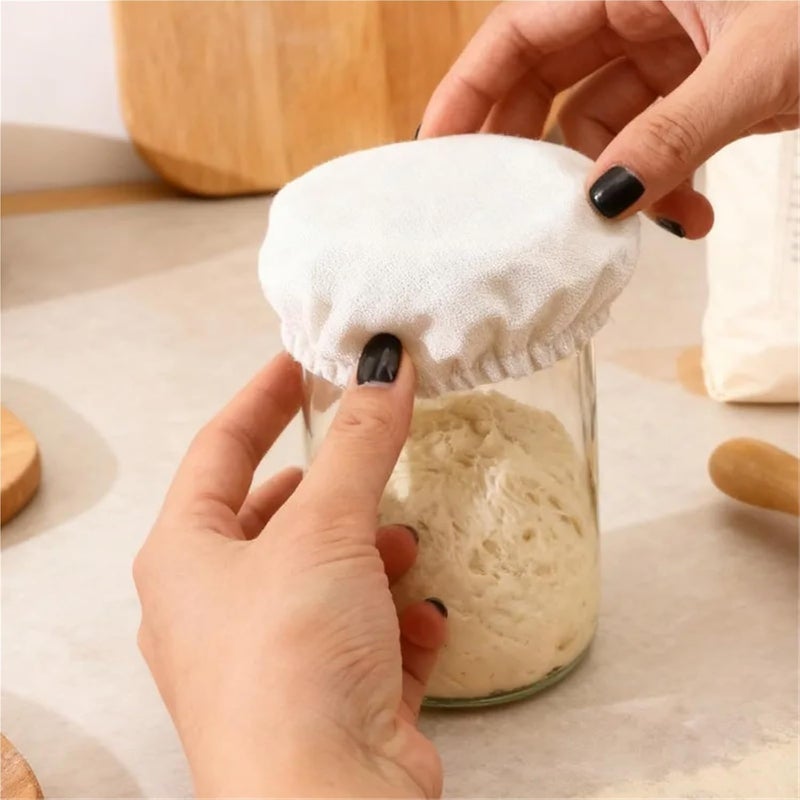 Sourdough Jar Covers 5/10PCS Elastic Cloth Covers Round Bread Proofing Cover Sourdough Starter Jars Cloth Liner Bread Fermentation Jar Covers Baking Supplies For Glass Mason Crock Baking(25cm,5PCS) - Image 3