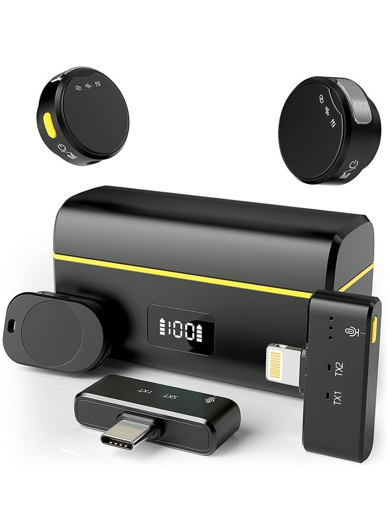 Wireless Lavalier Microphone for iPhone/Android with Lightning/USB C(2 TX+2 RX+Charging Case), Mini Microphone with Noise Cancellation, 35H Battery, Clip on Lapel Mic for Video Recording Vlog - Image 1