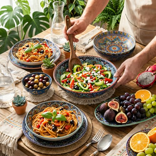 glowworm Pasta Bowls Set of 4, 42 oz Ceramic Salad Bowls for Kitchen, 9.7 Inch Colorful Serving Bowls for Soup, Dinner, Fruit, Dishwasher & Microwave Safe, Bohemian - Image 3