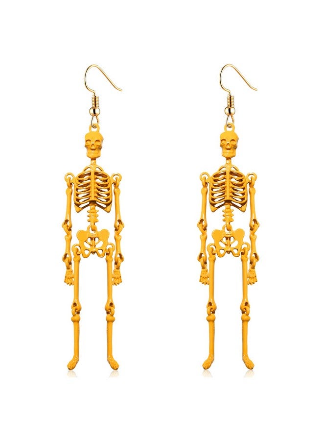 CEALXHENY Halloween Skeleton Earrings Spooky Skull Skeleton Dangle Earrings For Women Costume Dress Up Ghost Earrings (Yellow) - Image 1