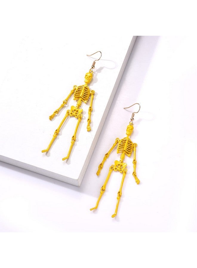 CEALXHENY Halloween Skeleton Earrings Spooky Skull Skeleton Dangle Earrings For Women Costume Dress Up Ghost Earrings (Yellow) - Image 2