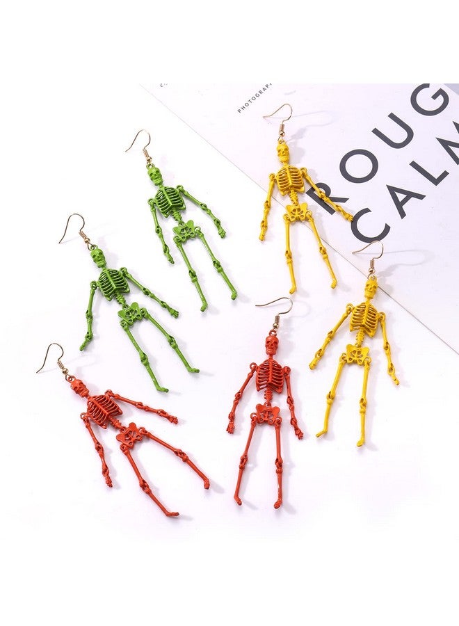 CEALXHENY Halloween Skeleton Earrings Spooky Skull Skeleton Dangle Earrings For Women Costume Dress Up Ghost Earrings (Yellow) - Image 4