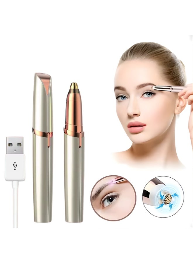 Electric Rechargeable Facial Women Hair Remover Eyebrow Trimmer Painless Precision Rechargeable Lipstick Style Trimmer with LED Light for Eyebrows Lips Nose Chin and Facial Hair Dermaplaning Tool Painless Precision Portable Razor for Face Portable USB Rechargeable Gentle Hair Removal Device for All Skin Types Hair Trimmer Travel Friendly Gift for Women - Image 1