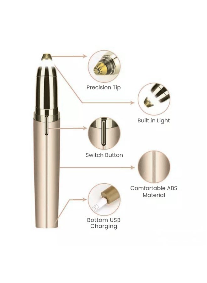 Electric Rechargeable Facial Women Hair Remover Eyebrow Trimmer Painless Precision Rechargeable Lipstick Style Trimmer with LED Light for Eyebrows Lips Nose Chin and Facial Hair Dermaplaning Tool Painless Precision Portable Razor for Face Portable USB Rechargeable Gentle Hair Removal Device for All Skin Types Hair Trimmer Travel Friendly Gift for Women - Image 2