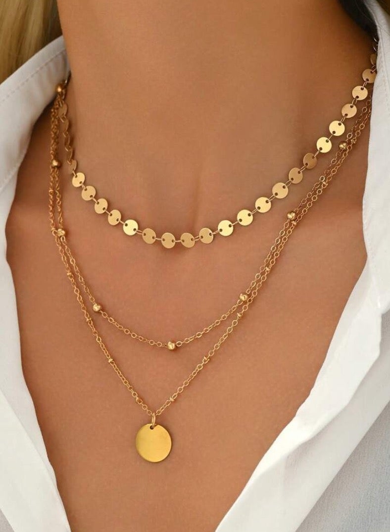 إيكوال سلسال نسائي أنيق مكون من 3 قطع مطلي باللون الذهبي - Image 1