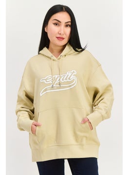 ESPRIT Women Brand Logo Long Sleeves Hoodie, Beige  - Image 1