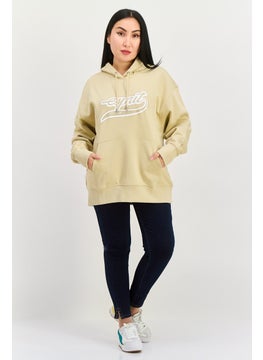 ESPRIT Women Brand Logo Long Sleeves Hoodie, Beige  - Image 2