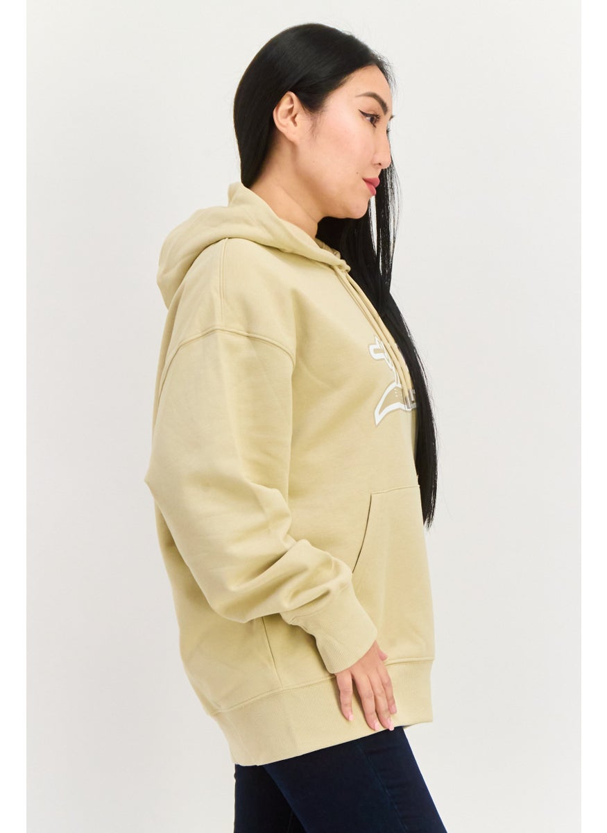 ESPRIT Women Brand Logo Long Sleeves Hoodie, Beige  - Image 3