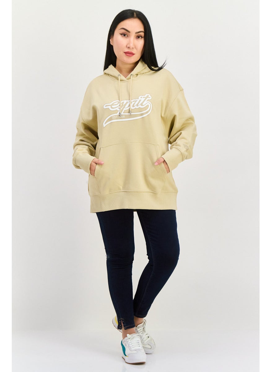 ESPRIT Women Brand Logo Long Sleeves Hoodie, Beige  - Image 2