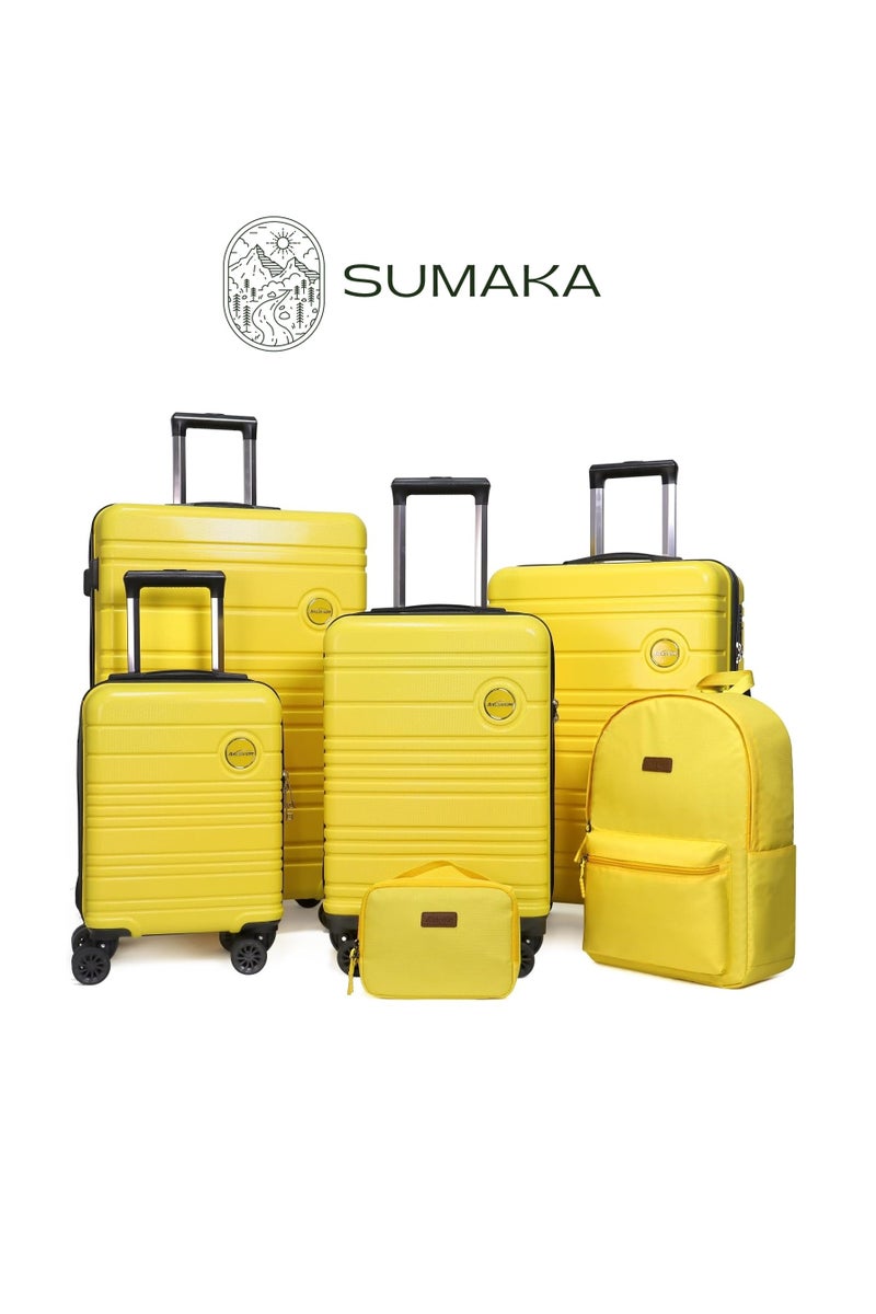 SUMAKA مجموعة حقائب سفر ABS+PC 6 قطع 16"+20"+24"+28" مع حقيبة ظهر وحقيبة مستلزمات شخصية - خفيفة الوزن بغطاء صلب - Image 1