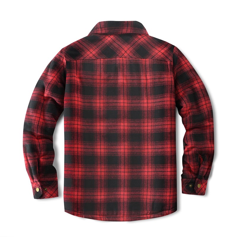 Puwasa Men's Sherpa Lined Cotton Flannel Shirt Jacket Plaid Button Up Jacket Coat for Men with Pocket Red Small - Image 4