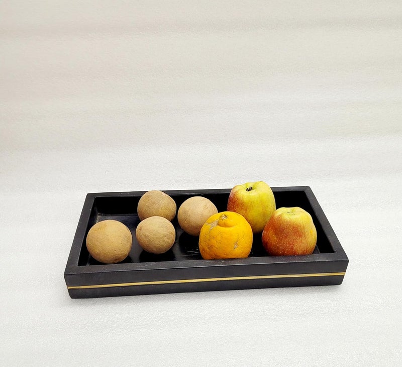 RM Marble Tray Rectangle Shape Black Marble with Brass Lining Tray for Bathroom Living Room Kitchen Serving Dining Table Jewellery Candle Perfume Cosmetic Organizer Vanity Platter - Image 3
