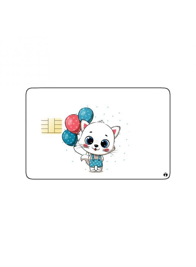 RKN PRINTED BANK CARD STICKER Cute White Cat Drawing With Colorful Balloons - Image 1