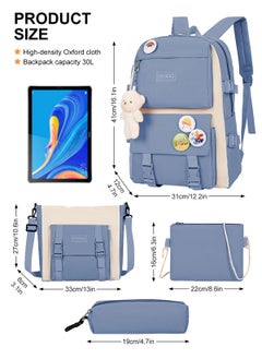 URbazaar 4pcs Backpack School Book Bag Set Kawaii Teddy Bear Pendant Canvas Combo Girl Student Tote Crossbody Daypack Boy Pencil Case  - Image 2