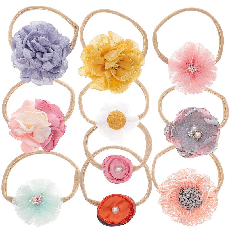 10Pcs Soft Elastic Flower Headbands Set For Newborn Baby Photography Props Random Color - Image 1