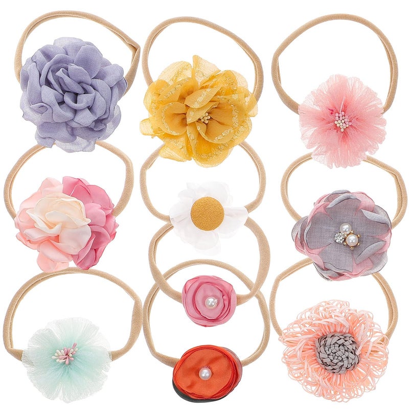 10Pcs Soft Elastic Flower Headbands Set For Newborn Baby Photography Props Random Color - Image 2