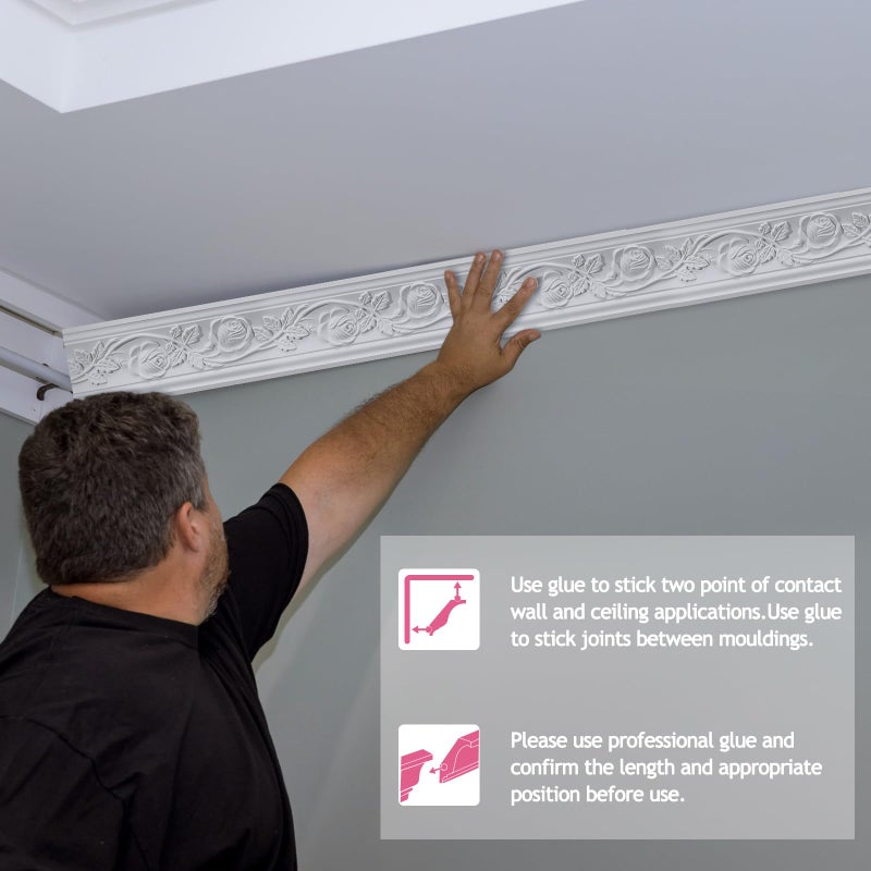 Marsui 4 Pcs Ceiling Crown Molding Trim 4-1/2 Inch Face x 94.5 in Long Total Decorative Ceiling Crown Moulding Trim Installed with Glue (Not Included) Luxe Style Decor (Floral Style) - Image 4