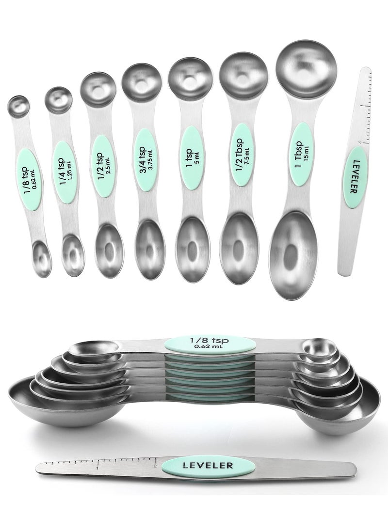 Spring Chef Spring Chef Stainless Steel Magnetic Measuring Spoons Set of 8 with Leveler Metal Teaspoon  Tablespoon Measuring Spoons Fits in Spice Jars Kitchen Gadgets for Baking  Cooking  Set of 2  Mint 